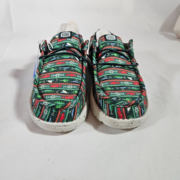 Hey Dude Wally Fishmas Sweater Shoes Men\'s Size 8 Green Multicolor 44347-3AP